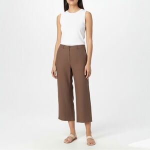 Vintage Cropped Wide Leg Trouser Pants Size 14 Brown Linen Blend Lined